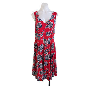 Eva Rose Plus Size 1X Fit & Flare Shift Dress Red Navy Floral V Neck Sleeveless